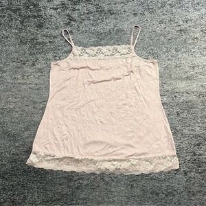 Vintage Y2K Lace Trim Cami Tank Top XXL Pink Babydoll Preppy Cute Fairy Coquette